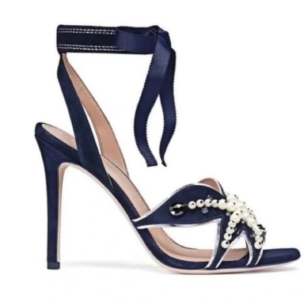 Tory Burch Sea Star Starfish Beaded Pearl Ribbon Tie Strappy Heels Size 6